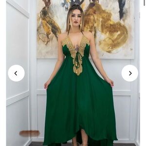 Elegant Green and Gold Halter Dress